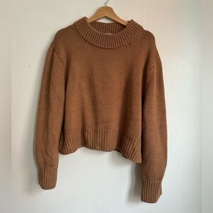 Tan Zara crew neck sweater.